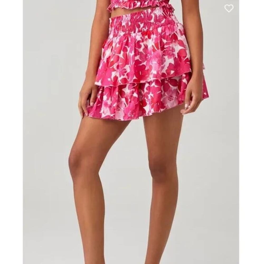 Tiare Hawaii NEW XS/S Hot Pink Tropical Floral Tiered Smocked Mini Skater Skirt